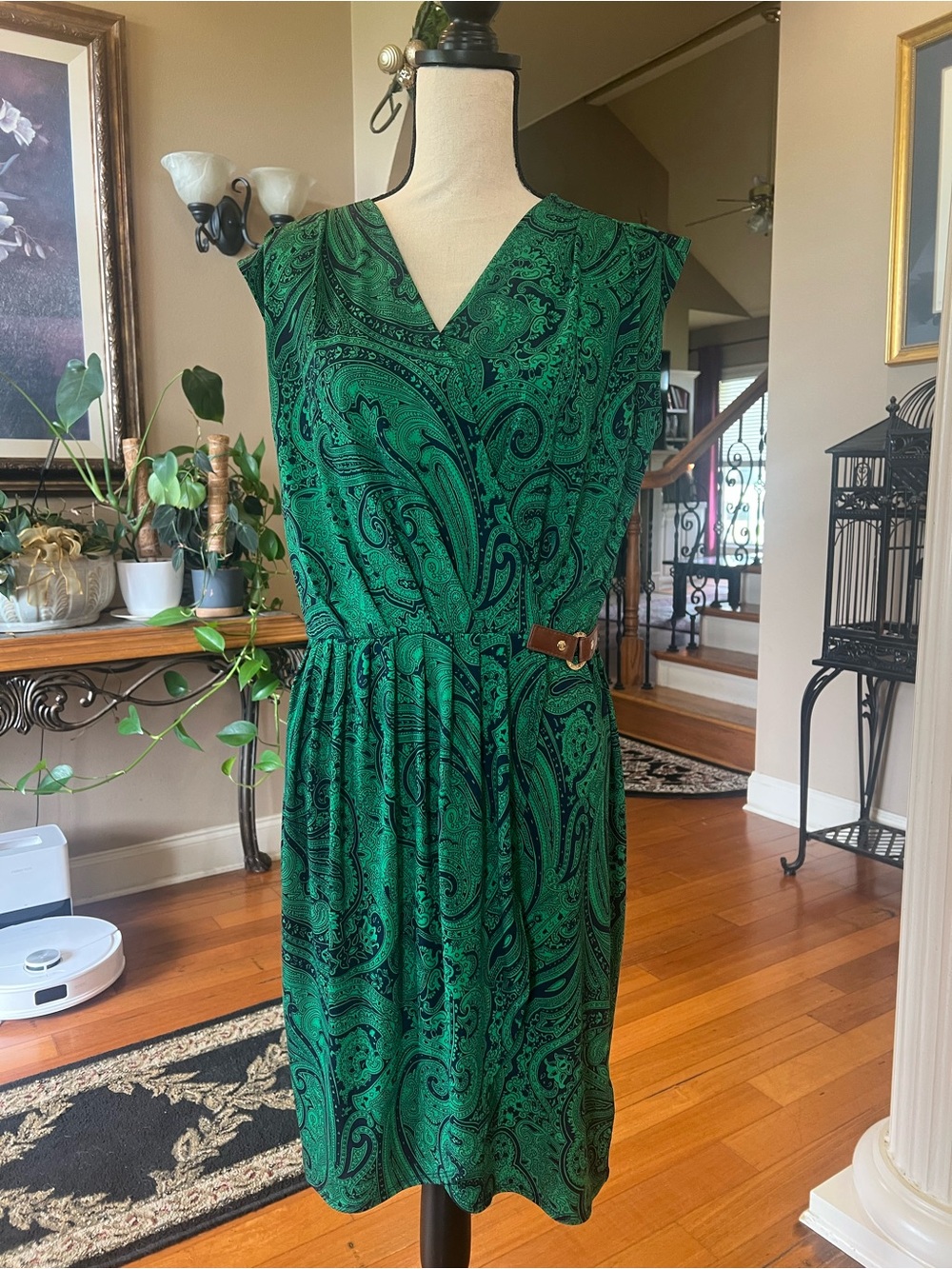Michael Kors Green Paisley Faux-Wrap Mini Dress - Picture 2 of 7